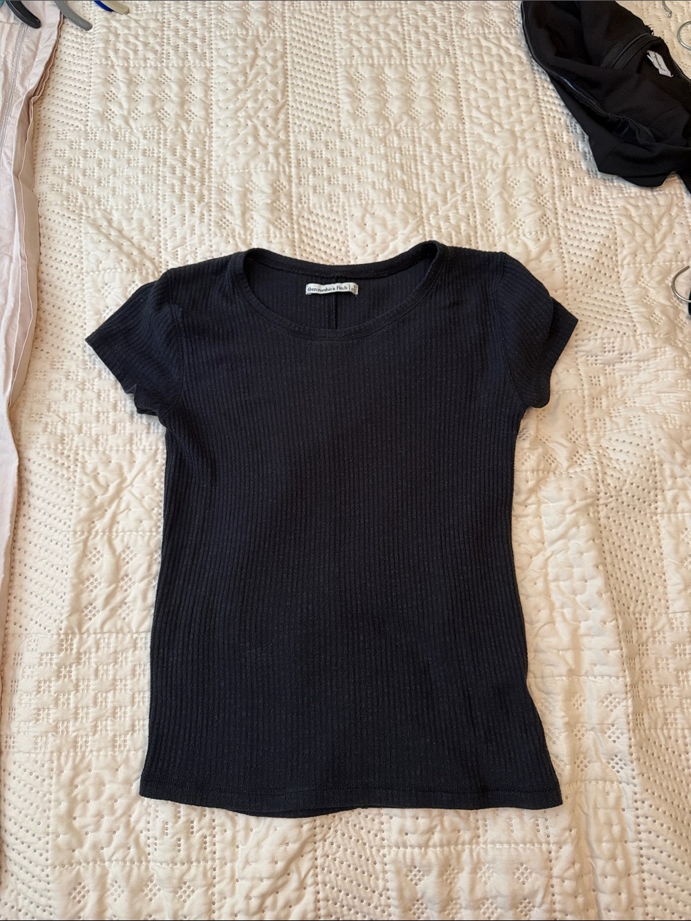 Abercrombie & Fitch black ribbed cap-sleeve tee